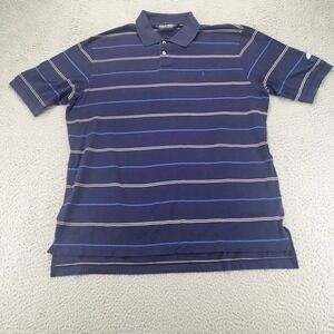 Polo Golf Shirt Mens Large Blue Sun Tree Striped‎ Pony Short Sleeve